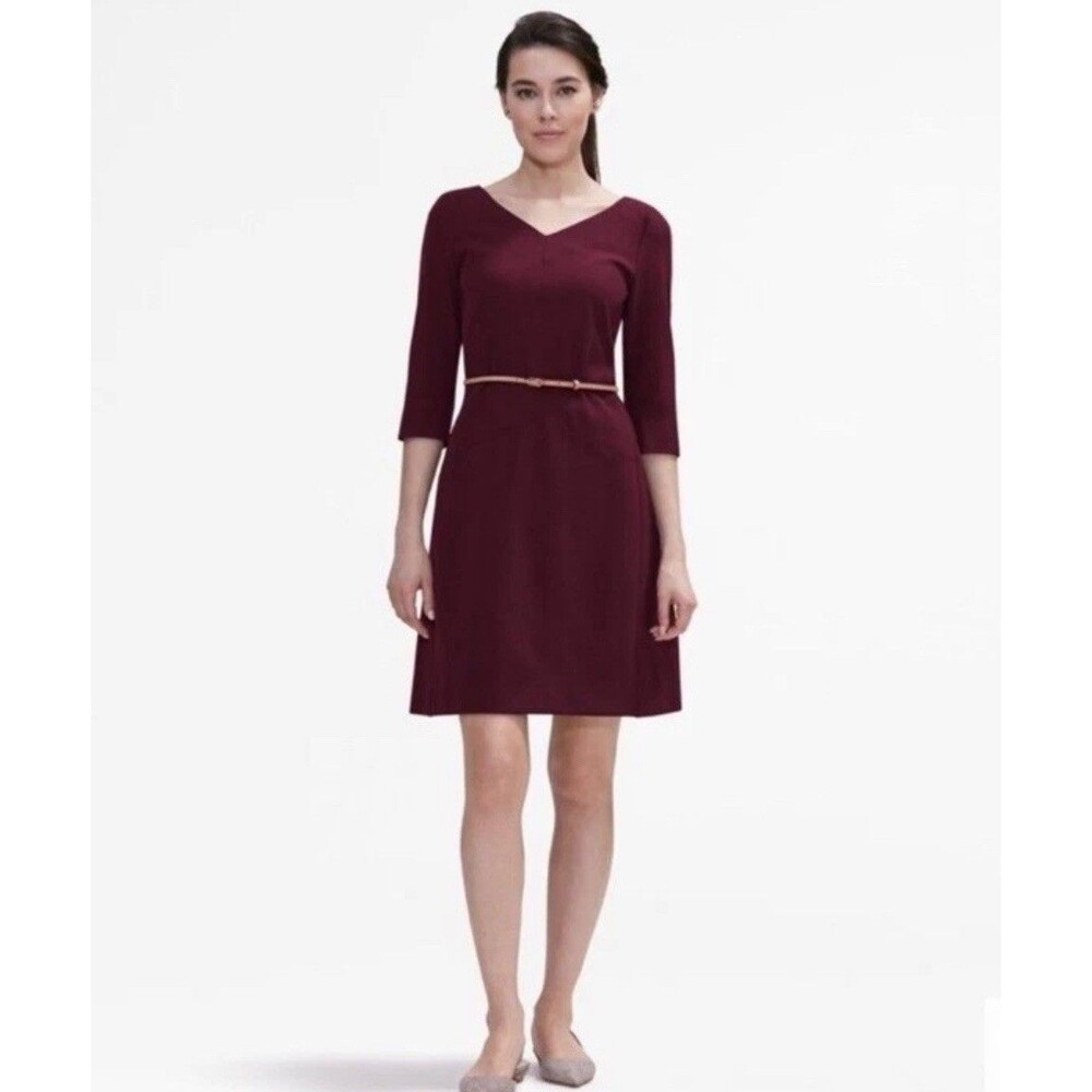 M.M. Lafleur The Alexandra A-Line V-Neck Stretch Dress Career Wear Size 2 Claret